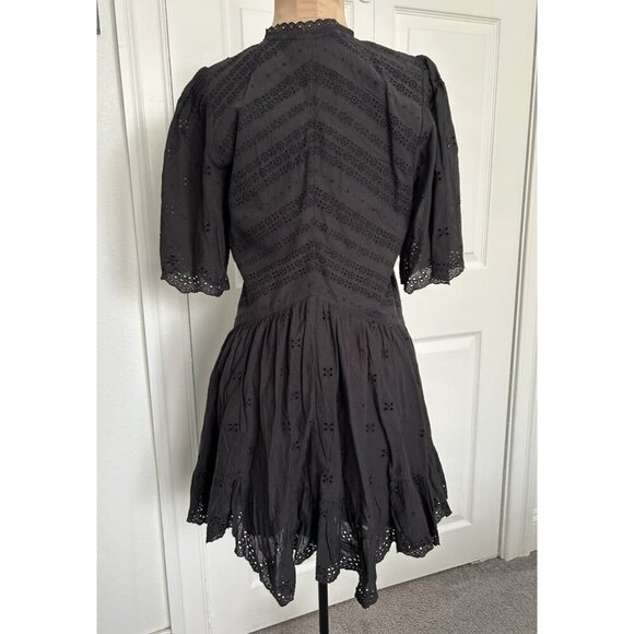 Madewell $158 Eyelet Flutter Sleeve Mini Dress in Cotton Black Size 0 NU556 - Picture 7 of 13